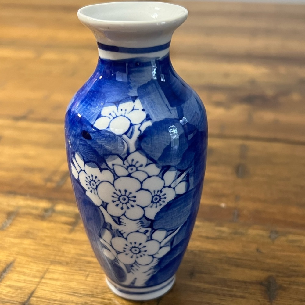 Chinese Mini Blue & White Prunus Vase